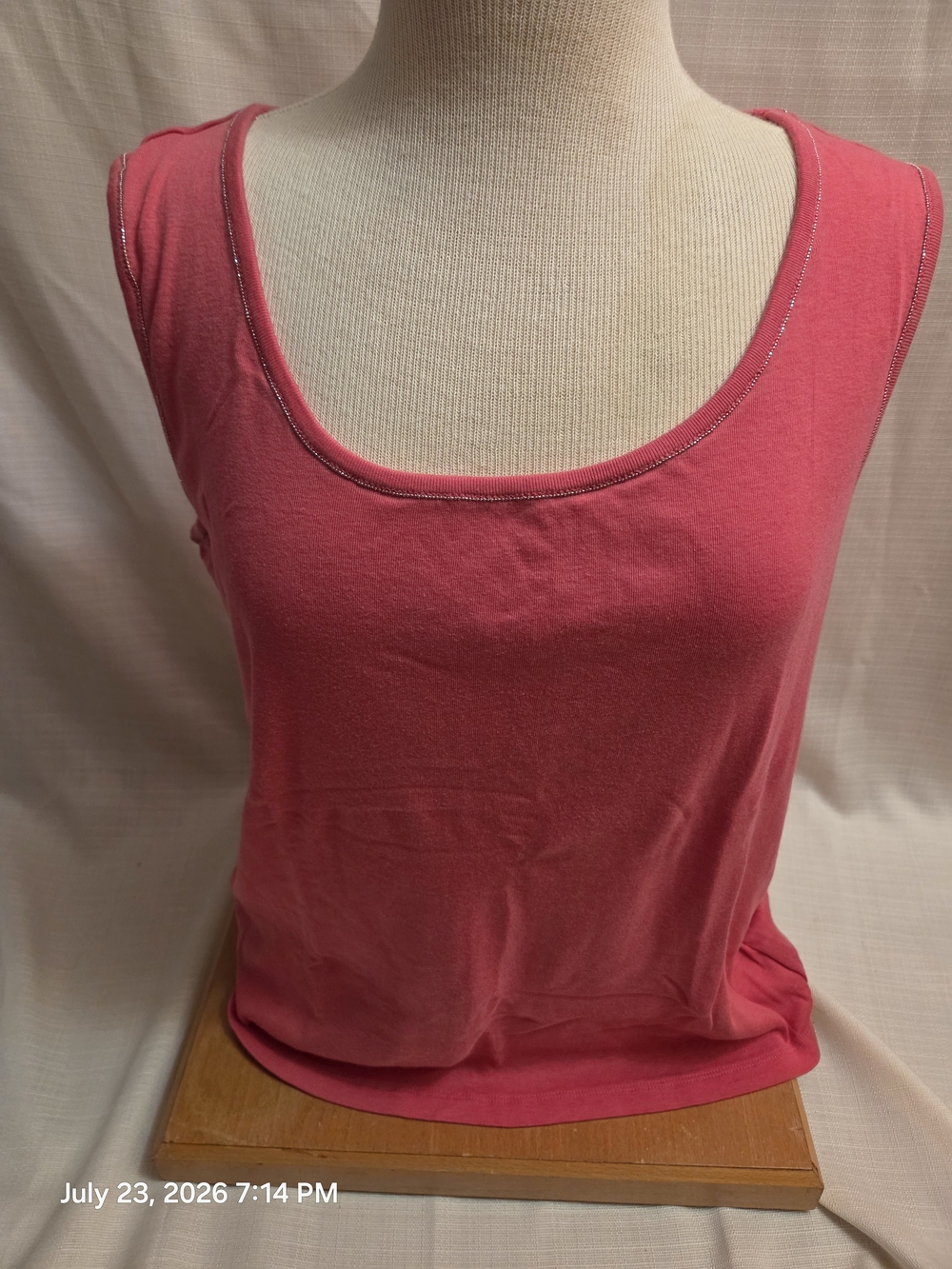 Architect Pink Scoop Neck Tank Top with Metallic Trim